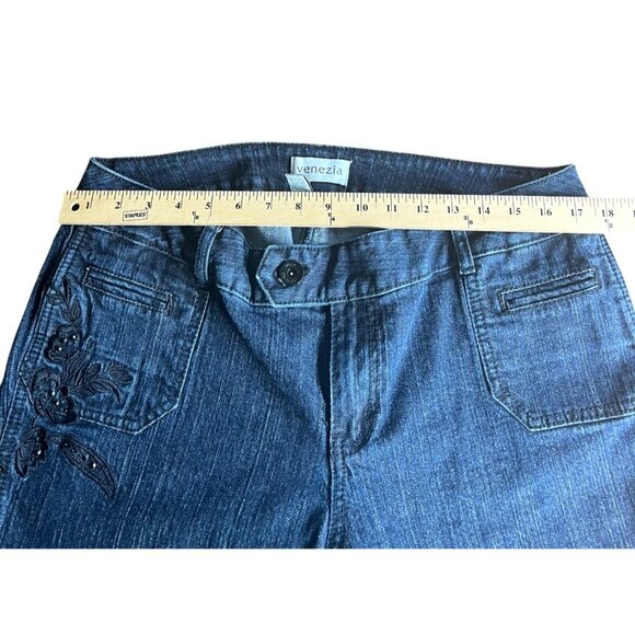 Venezia Womens Denim Embroidered Jeans Blue Cotton/Spandex Bootcut Style Size 18 - Picture 4 of 14